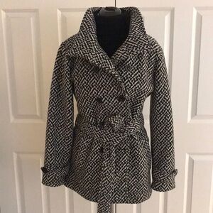 Ike Behar Black & White Cozy Fleece Coat Size Large L